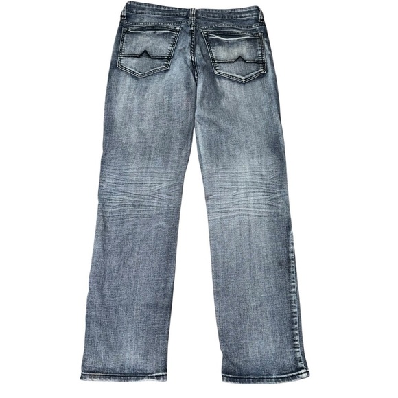 Max Flex Blue Mens 32 X 31 Blue Bootcut Med Rise Faded Whisker Lines Denim Jeans - Picture 3 of 6